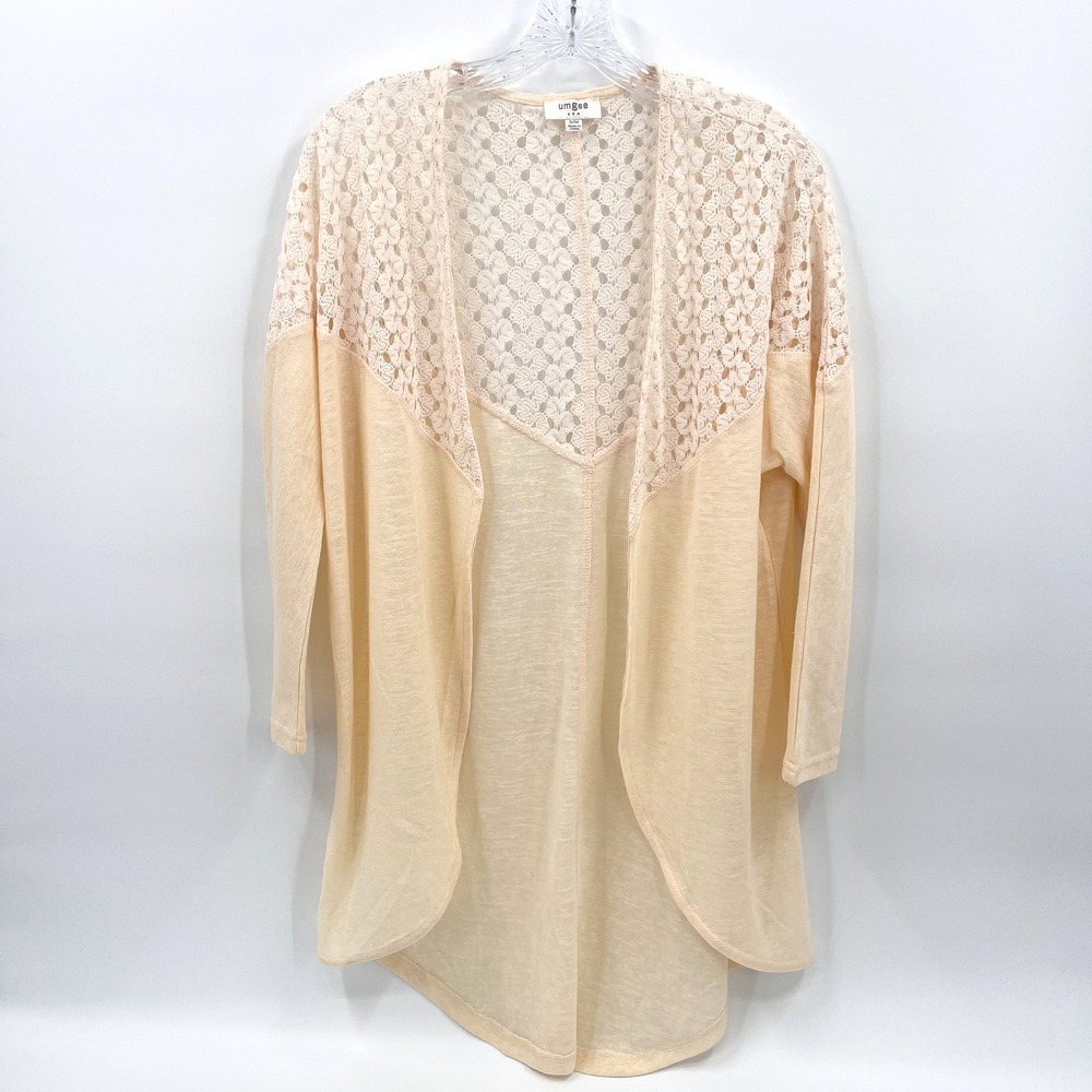 UMGEE Women's S/M Canary Yellow Dolman-Sleeve Crocheted Top Open-Front Cardigan
